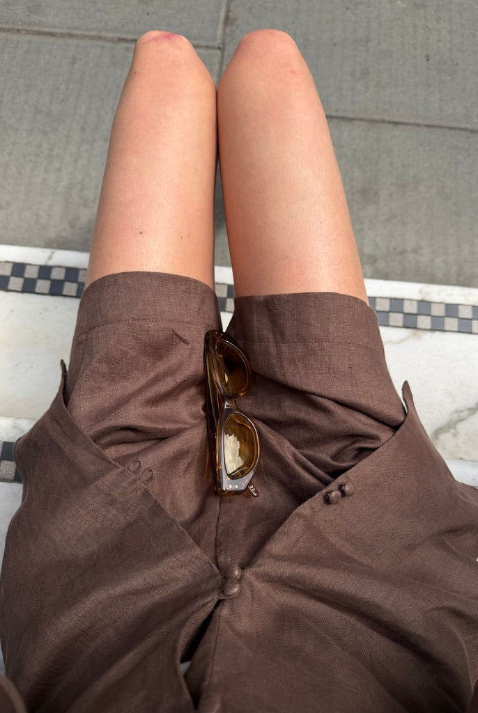 The Linen Leo Shorts in Brown FUCHSIA SHAW