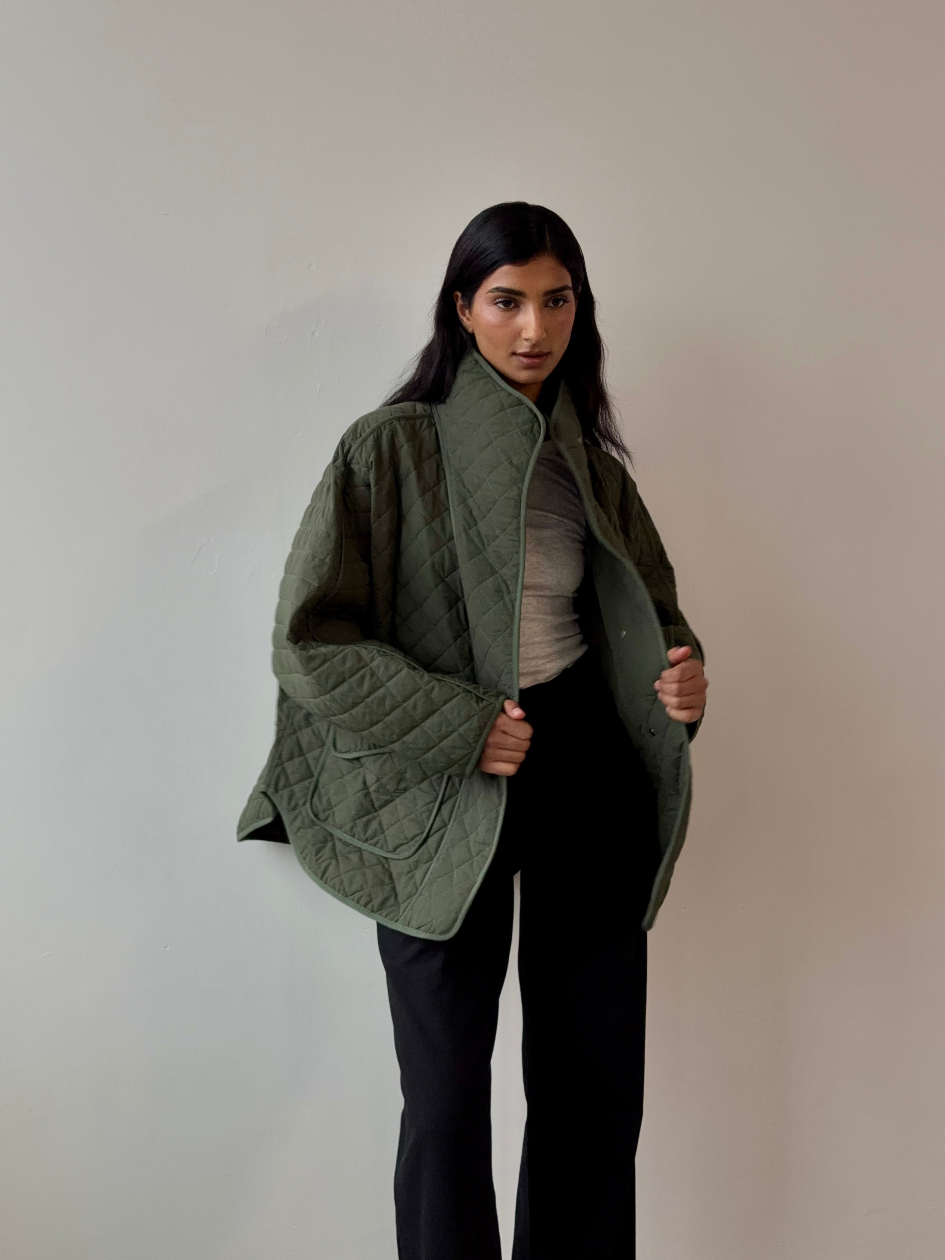 The Quilted Arden Coat in Forest FUCHSIA SHAW