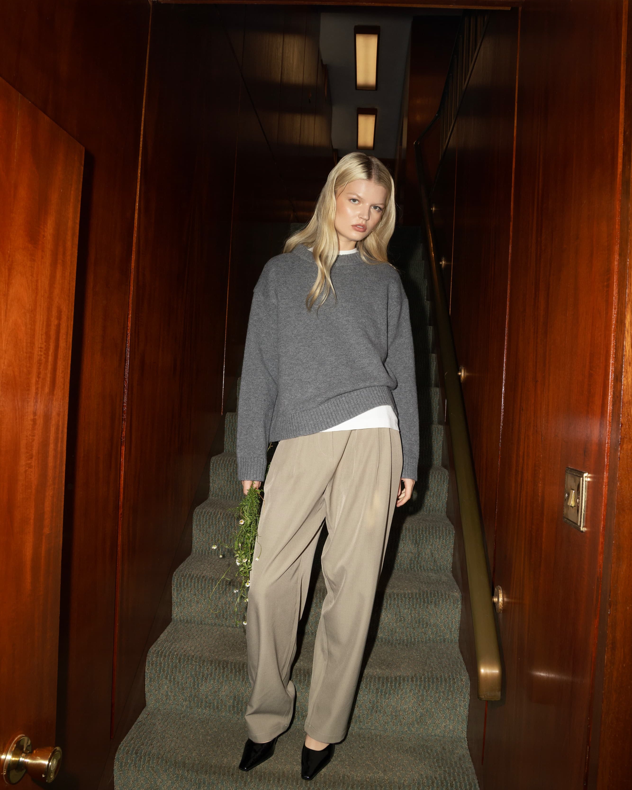 Wynn Charcoal Crew Neck Wool Jumper FUCHSIA SHAW