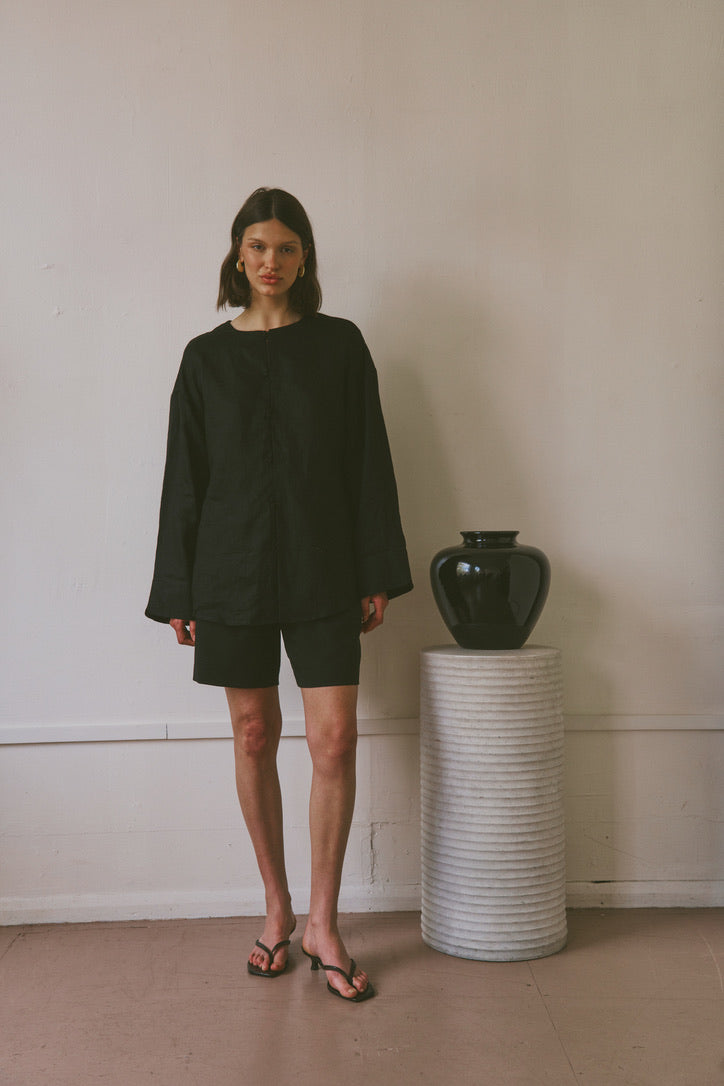 The Linen Shirt in Black FUCHSIA SHAW