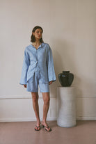 The Linen Leo Shorts in Blue FUCHSIA SHAW