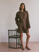 The Linen Leo Shorts in Walnut FUCHSIA SHAW