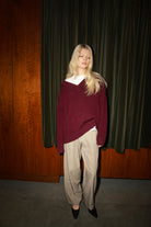 Anais Merlot V Neck Wool Jumper FUCHSIA SHAW