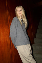 Wynn Charcoal Crew Neck Wool Jumper FUCHSIA SHAW