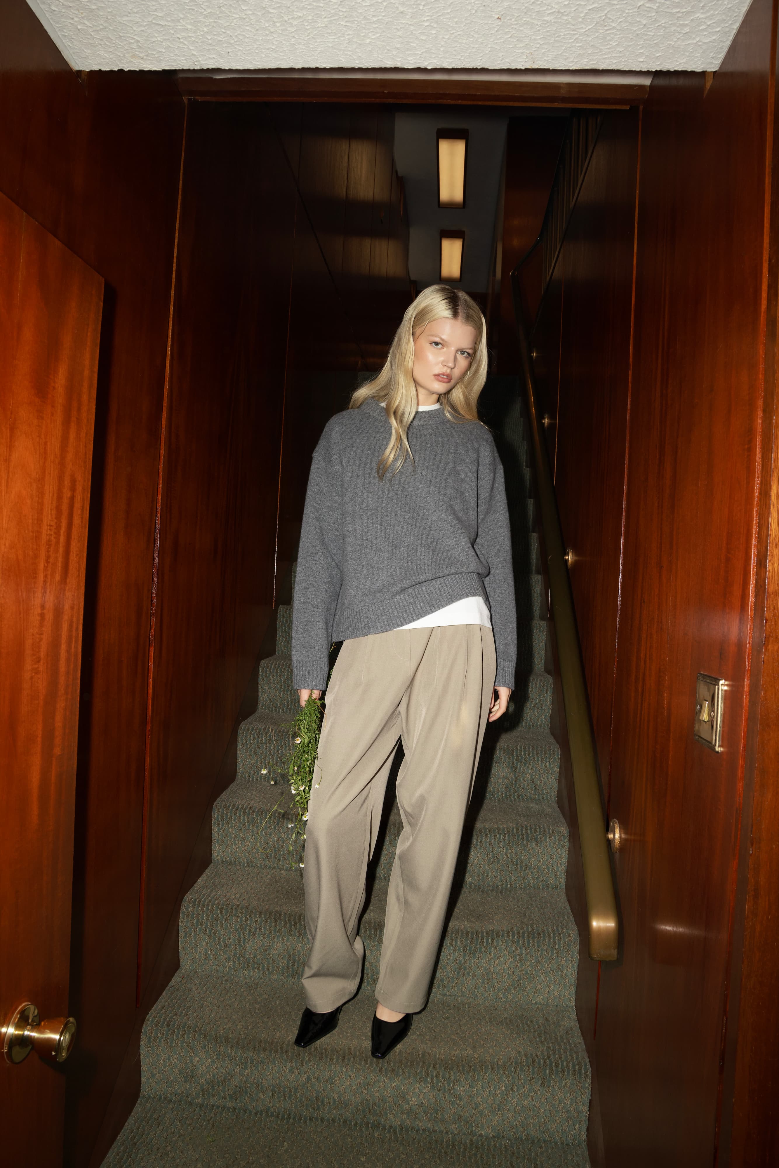 Wynn Charcoal Crew Neck Wool Jumper FUCHSIA SHAW